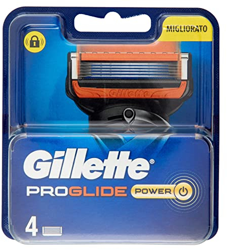 Gillette Fusion 5 Proglide Power Lamette da Barba, per Rasoio di Sicurezza, Confezione da 4 Ricambi da 5 Lame, Rifinisce le Aree più difficili