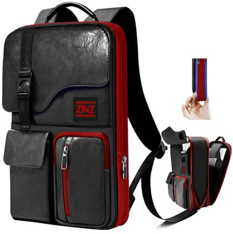 ZINZ Laptop Rucksack 15 15,6 16 Zoll, Erweiterbarer Computerrucksack mit Mehreren Taschen, Diebstahlsicherer Travel Daypack für Männer und Frauen, Schwarz Rot