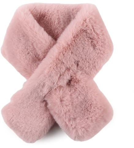 XIAOHAWANG Warm Winter Women Scarf Faux Fur Lady Neck Warmer Fleece Collar Scarf for Women (Pink)
