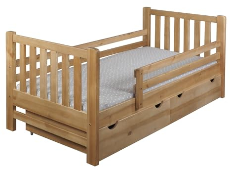 Meble Doktór Holzbett - Bett aus Kiefernholz – Tina 90x200 - Kinderbett - Holz mit Schubladen - Ohne Matratze – Kinderzimmer – Holzmöbel – 100% Naturholz - Massivholzbett