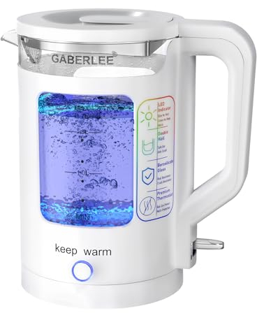 GABERLEE Electric Kettle, 1.7L, 3000W Fast Boil Quiet Glass Kettle with Blue LED, Auto Shut-Off and Boil-Dry Protection, Mesh Filter, Keep Warm Function, BPA-Free, White