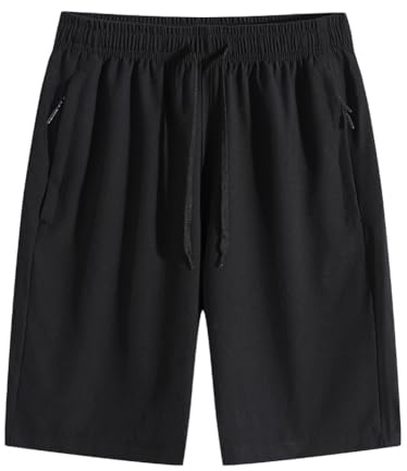 Men's Gym Shorts with Zippered Pockets, Quick Dry Running Athletic Shorts, Lightweight Sports Basketball Workout Shorts Summer Activewear for Men S-XXL (UK, Alpha, XXL, Regular, Regular, Black)