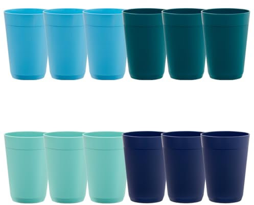 US Acrylic Newport 10 ounce Unbreakable Plastic Stackable Juice Tumblers in Coastal Colors | Set of 12 Drinking Cups | Reusable, BPA-free, Made in the USA, Top-rack Dishwasher and Microwave Safe