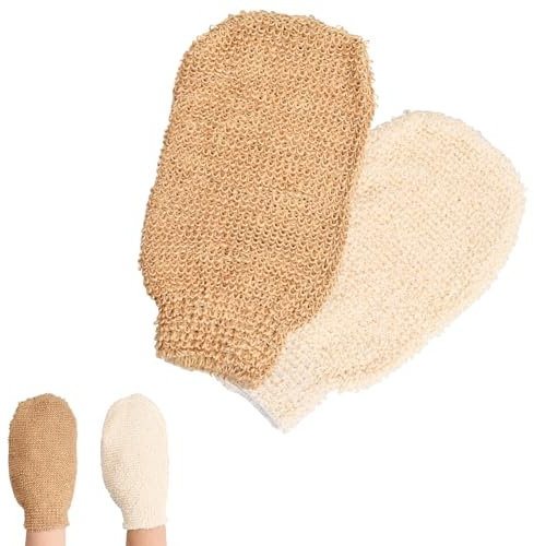 Peelinghandschuh,2 Stück Exfoliating Gloves,badeschwamm Natur,Baumwolle Scrubhandschuh doppelseitig Duschhandschuhe Leinen Massagehandschuh für Körperwäscher Umweltfreundliche Peeling Werkzeuge