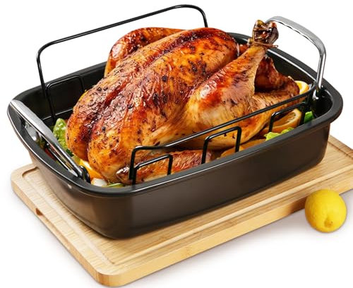 25 lb Nonstick Turkey Roasting Pan with w/Rack, 17.3 in, Box Included