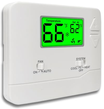NonProgrammable Thermostat for House, Digital Energy-Saving Thermostat,Single-Stage Systems, 1 Heat/1 Cool, Easy DIY Install, Green Backlight