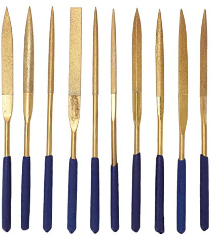 Limes diamantées haute capacité de coupe plaquée longue durée de vie ensemble de limes à aiguilles de coupe en métal acier allié bleu or 10 X 180mm fabrication de bijoux