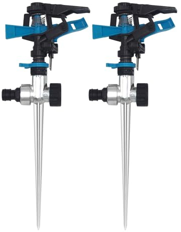 Holzsammlung Confezione da 2 irrigatori a impatto pulsanti per cortile, irrigatori automatici da giardino su base a picchetto, rotazione di 360 gradi con ugello in plastica regolabile per prato e