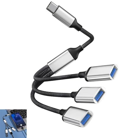 Cable OTG USB c a USB, Splitter USB C, Adaptador Tipo C Multipuerto 1 a 3 USB 2.0, Expansor Hub de Alta Velocidad con Chip Inteligente, Convertidor OTG para Teléfono Tableta Teclado Ratón Unidad Flash
