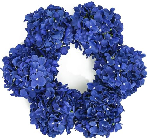 DuHouse Artificial Hydrangea Silk Flower Heads with Stem Fake Hydrangea Flowers for Wedding Home Garden Centerpiece Pack of 6(Klein Blue)