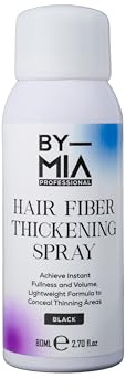 BY MIA Hair Fiber Thickening Spray Black 80ml – Instant Hair Loss Concealer for Thinning Hair, Root Touch Up, Fuller Volume - Lightweight Natural Finish for Men & Women