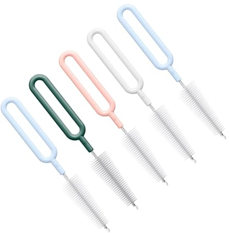 Parliky Brosse de Nettoyage en Nylon pour Biberon Petit Format Lot de 5 set de Pièces Embout Spécial Tétine Couleurs Aléatoires Accessoire pour Entretien et Couleur