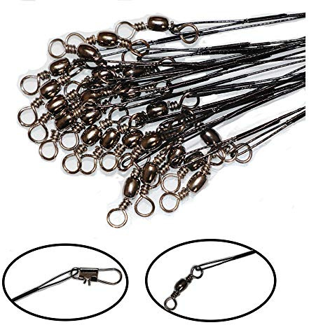 50pcs Fishing Wire Leaders Heavy Duty Nylon-Coated Fishing Line Wire Leaders with Swivels and Snaps 6inch Black/Green/Silver (50pcs Black, 6 inch)