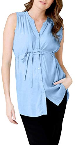 DAY8 Vêtement Femme Enceinte Grossesse Chemise sans Manches Femme Pas Cher Maternité Grande Taille Chic élégant Casual Allaitement Maternel Tops Tunique Haut Blouse (Bleu, XXL)