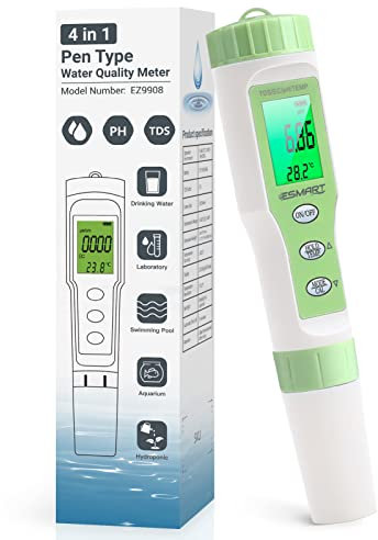 ESMART Medidor pH piscina Digital 4 en 1 Medidor TDS/PH/EC/Temperatura, Phmetro Medidor Ph Digital Calibrado de Calidad del Agua, Peachimetro de 0-14 pH, 0-9999ppm Calibración Automática