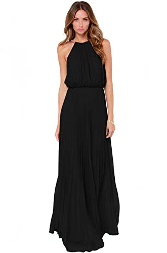 KOEMCY Vestido Elegante Mujer Vestido Sin Mangas Vestido Largo Mujer Cuello Halter Cocktail Falda Larga Fiesta (Negro,S)
