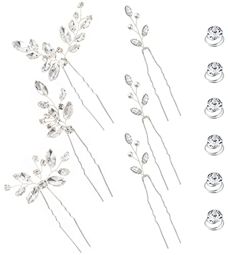 AUNEAL Hair Accessories for Women Wedding Hair Pins Set Jewelry for Woman Silver Flower Pearl Clips Brides Headpieces Bridal Bridesmaids