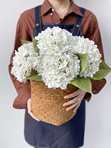 JINWOE 4 vita konstgjorda hortensia-blommor, 53,3 cm, vintagestil, känns äkta, latexsilke, hortensior, konstgjorda blommor för bukett, bord, kakor, fest, utomhus, hem, bröllop,