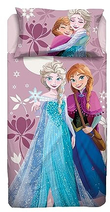 Frozen - Juego de sábanas para Cama Individual Disney, sábana encimera, sábana Bajera Ajustable, Funda de Almohada, Color Rosa, 100% algodón, Producto Oficial