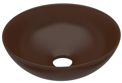 vidaXL Lavabo da Bagno Rotondo Marrone Scuro Ceramica 280 x 100 mm Montaggio Sull'appoggio
