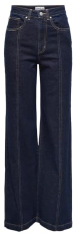 Only Jeans ONLHOPE pour Femme, Coupe Large, Taille très Haute, Coupe Large, Bleu foncé Denim, 27W / 30L