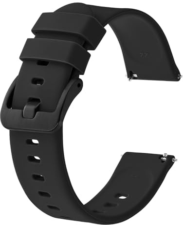 BISONSTRAP Correas de Reloj de Silicona, Correas Delgadas con Liberación Rápida, 17mm, Negro con Hebilla Negra