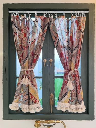 A.Monamour Tenda Corta per Finestra Piccola 2 Pezzi Boho Bohemien Tribale Etnica Semitrasparente Tendina Tenda da Cucina Bistrot Caffè Mezza Tenda Mantovana Tenda a Vetro a Pannello Tenda Porta