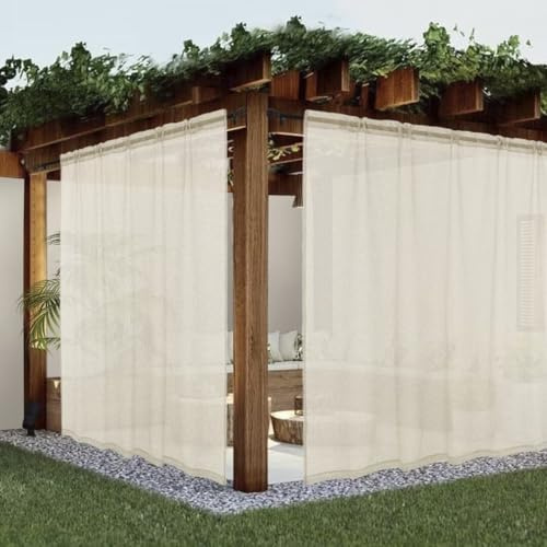 youleyar Sheer Outdoor Curtains for Patio Waterproof 2 Panels Linen Look Rod Pocket Indoor Ivory Voile Curtain for Living Room, Bedroom, Porch, Pergola, Cabana, Gazebo(100x84 Inch, Ivory)
