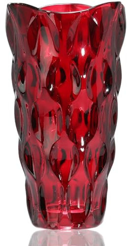 CEMABT 24 cm Blumenvase 3.4 lbs Thickened Vase für Tulpen- Geschenke für Mama zum Geburtstag,Geschenkideen Mutter Glasvase für Blumen Klarglasvase Dekorativ für Hochzeiten(Rot)