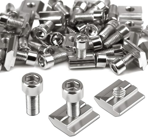 Ziamzra 60 Piezas Carbono Tuerca de Ranura Set 30 Piezas Tuerca en T M6 Tuercas Deslizantes y 30 Piezas Tornillos Serie 30 Deslizante Tuerca para Accesorios de Perfil de Aluminio Perfiles