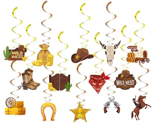Lot de 28 décorations de fête occidentales à suspendre sur le thème du cowboy de l'ouest du rodéo, décorations de fête d'anniversaire, de fête prénatale, d'événement
