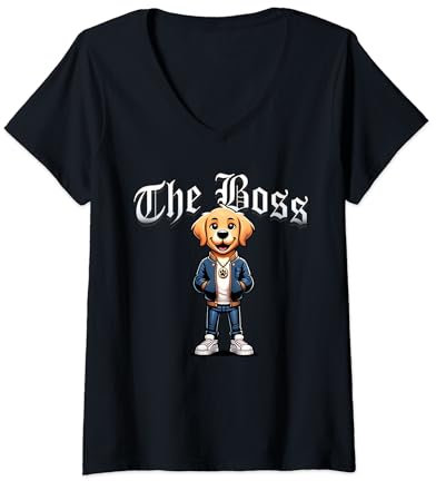 Damen Golden Retriever Hundejacke The Boss T-Shirt mit V-Ausschnitt