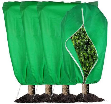NONMON 4 Pièces Voile d'hivernage Plantes 120x180 cm Housse Bâche Protection Non Tissée 80 g/m² avec Cordon Serrage et Fermeture Éclair pour Jardin Exterieur Plantes Arbustes Arbres Vegetaux