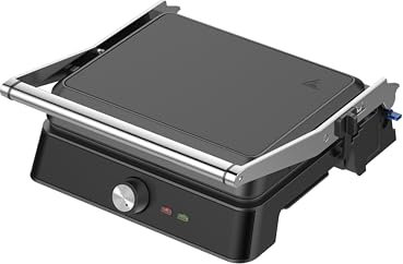 Westinghouse Retro Kontaktgrill mit 180°-Öffnung, Sandwichmaker mit Cool-Touch Griff & Höhenverstellung, Antihaftbeschichteter Panini Grill, Fettfreies Grillen von Sandwich, Toast, Steak, Schwarz
