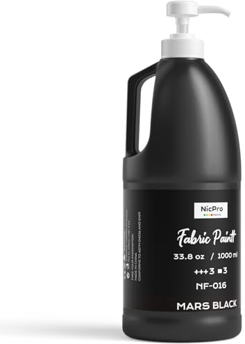 Nicpro Black Fabric Paint with Pump, 33.8 fl oz (1000 ml) Large Fabric Paint for Clothes Permanent, Rich Pigment Non-Toxic Soft Clothing Paint for DIY T-shirts Jeans Crafts, Refresh Furniture