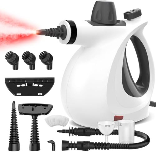 Dampfreiniger Handgerät mit 11 Zubehör, 3,2 bar Dampfdruck 1050W für alles Boden, Chemikalienfreier Dampfreiniger Polstermöbel für Haushalte mit Kindern und Haustieren