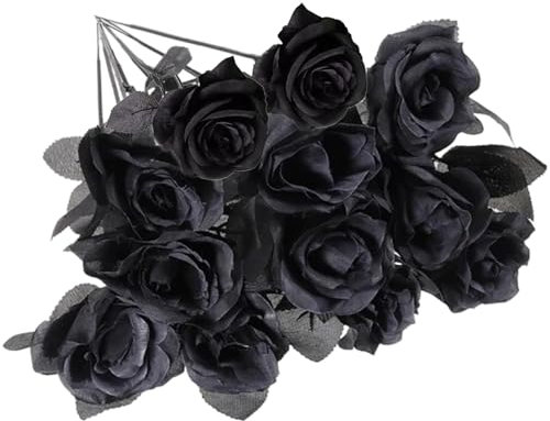 DXPETA 12PCS black roses,black roses artificial flowers, elegance 21in Single Long Stem Silk Flowers Fake Rose,Suitable for wedding, family gathering, hotel garden decoration.
