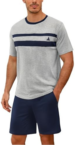 Marvmys Pyjama Homme Ensemble Court d'Été Ensemble De Couleurs Contrastées Col Rond Hauts à Manches Courtes Et Short avec Poche S-3XL