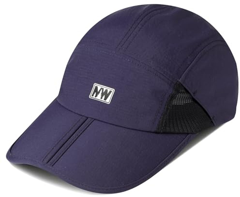 AYPOW Vikbar baseballmössa unisex, snabbtorkande lätt löparmössa män kvinnor, andningsbar nät utomhus sporthatt justerbar UV-skydd sommar solhatt för golf promenader camping vandring, marinblå, one