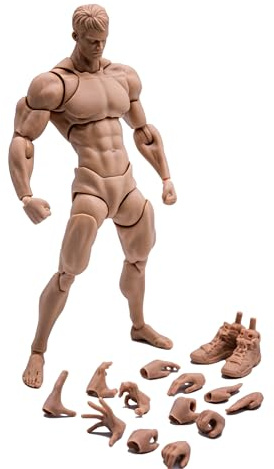 Fremego 1/12 Scale Male Action Figure,6inch Super Flexible Strong Muscular Figure Miniature Figures Body Doll with Interchangeable Hands and Accessories Collection (Yellow Skin)