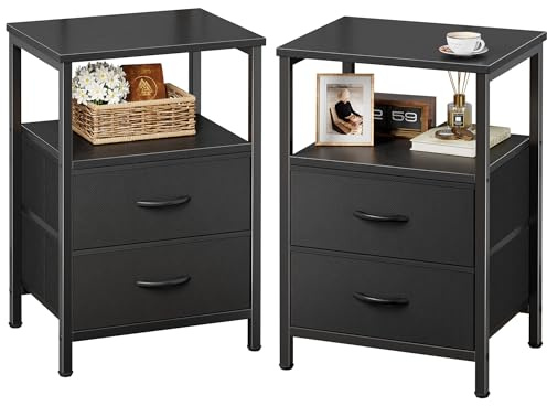 Huuger Night Stand Set of 2, Nightstand with 2 Drawers, Bedside Table