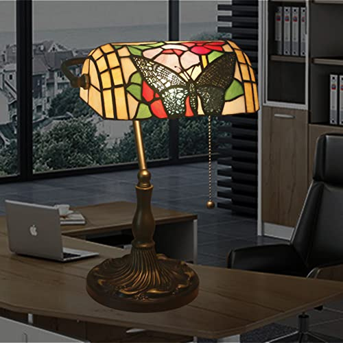 Lampada da Tavolo da banchiere da 10 a Farfalla Larga in Vetro colorato, Rosa, lampade da scrivania Vintage per luoghi di Lavoro, Camera da Letto, Studio, Alta 16 Pollici con Interruttore a