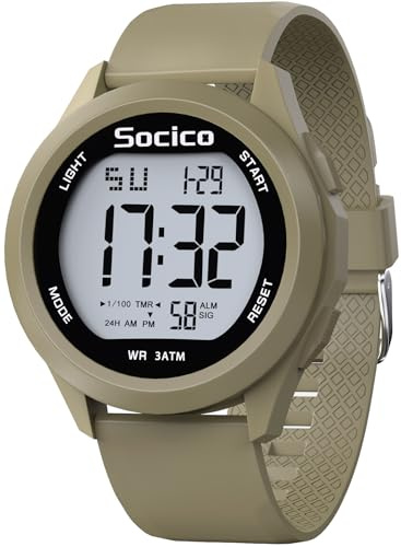 SOCICO Orologio Digitale Da Uomo, Sportivo, Militare, Impermeabile, Cronografo, Per Uomo, Con Illuminazione A Led, Sveglia, Data, Sport (Cachi)