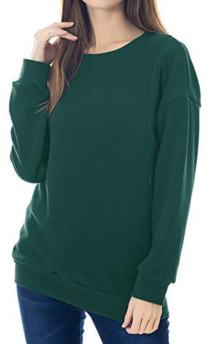 Smallshow Fleece Nursing Sweatshirt Long Sleeve Breastfeeding Pullover Tops Emerald Green M