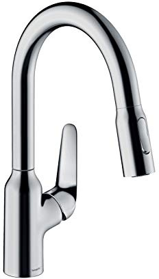 hansgrohe Küchenarmatur mit Schlauchbox (Wasserhahn Küche 360° schwenkbar, ausziehbare Brause mit 2 Strahlarten und sBox, hoher Komfort-Auslauf 180mm, Standardanschlüsse) Chrom