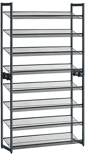 SONGMICS Schuhregal mit 8 Ebenen, Schuh-Organizer, aus 2 stapelbaren 4-stufigen Regalen, für 32 bis zu 40 Paar Schuhe, verstellbare Gitterablagen, flach oder angewinkelt montierbar, grau LMR08GB
