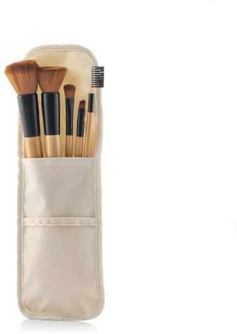 InnovaGoods - Set de 5 pinceles de maquillaje de madera con estuche de transporte, color blanco, ..