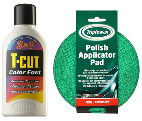 T-Cut White Scratch Remover Color Fast Paintwork Restorer Car Polish - 500ml plus a Wax Applicator Set with Handle * 13 Colours Available