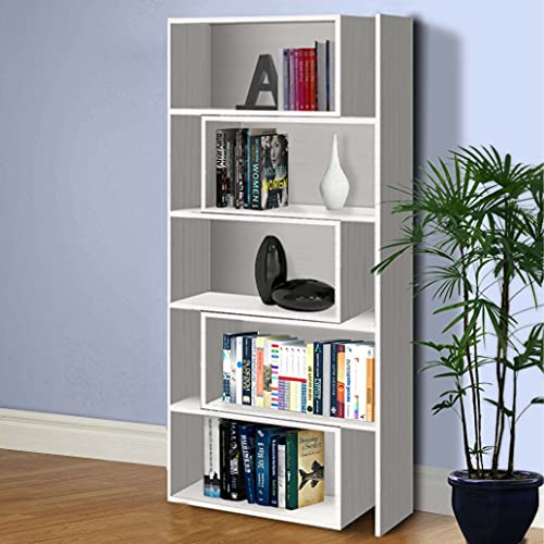 Dmora Libreria estensibile in larghezza a 5 vani aperti, Scaffale per libri e documenti da ufficio, Made in Italy, cm 72x22h181, colore Rovere sbiancato