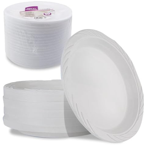 BARGAINS-GALORE Pack of 100 White Foam Plates - 10” Disposable Tableware Ideal for Parties, BBQ’s & Weddings | Also Suitable for Home, Kitchen, Restaurants & Catering | Strong Quality